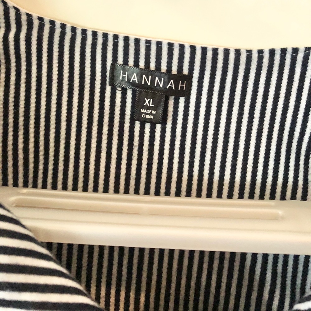 Peasant style colorful embroidered blue and white striped blouse by Hannah XL - Picture 4 of 9
